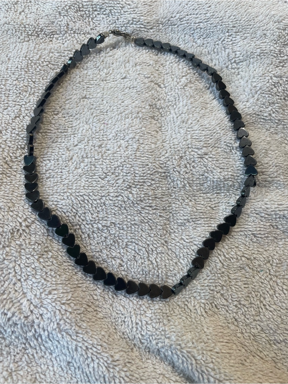 Heart-Link Shiny Black Bead Necklace - Black